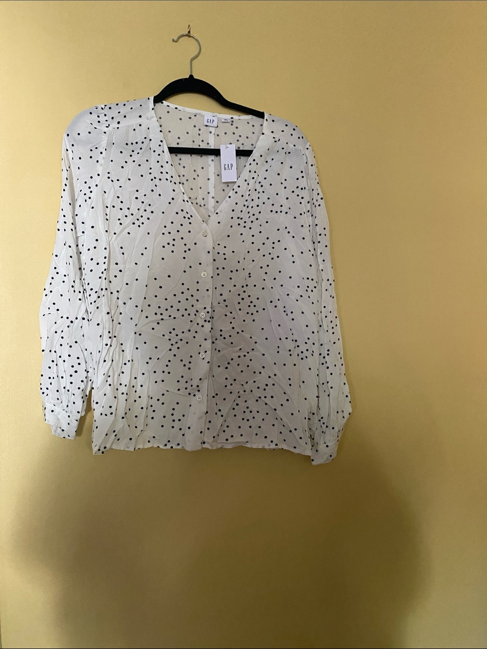 GAP Factory White Polka Dot V-Neck Button Blouse